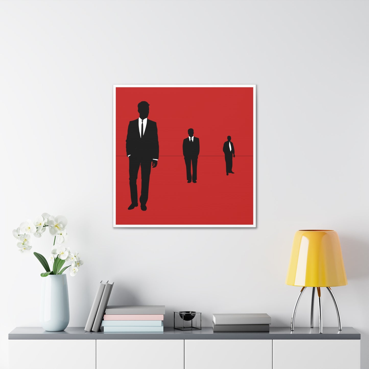 Retro Men 1 Retro Men Standing In Red Background Canvas Art Print