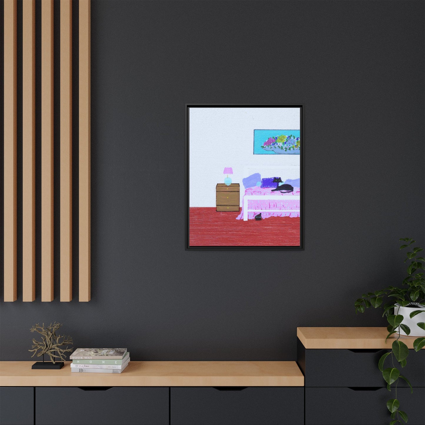Bedroom Kitties Vintage Inspired Framed Canvas Print