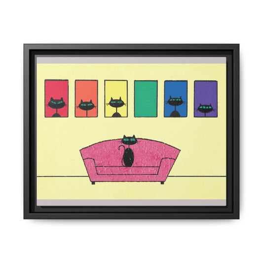 Pride Black Cats Framed Canvas Art — Rainbow Cat Wall Decor— JLockeDesigns