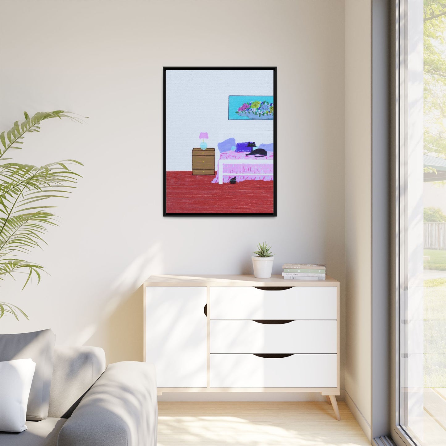 Bedroom Kitties Vintage Inspired Framed Canvas Print