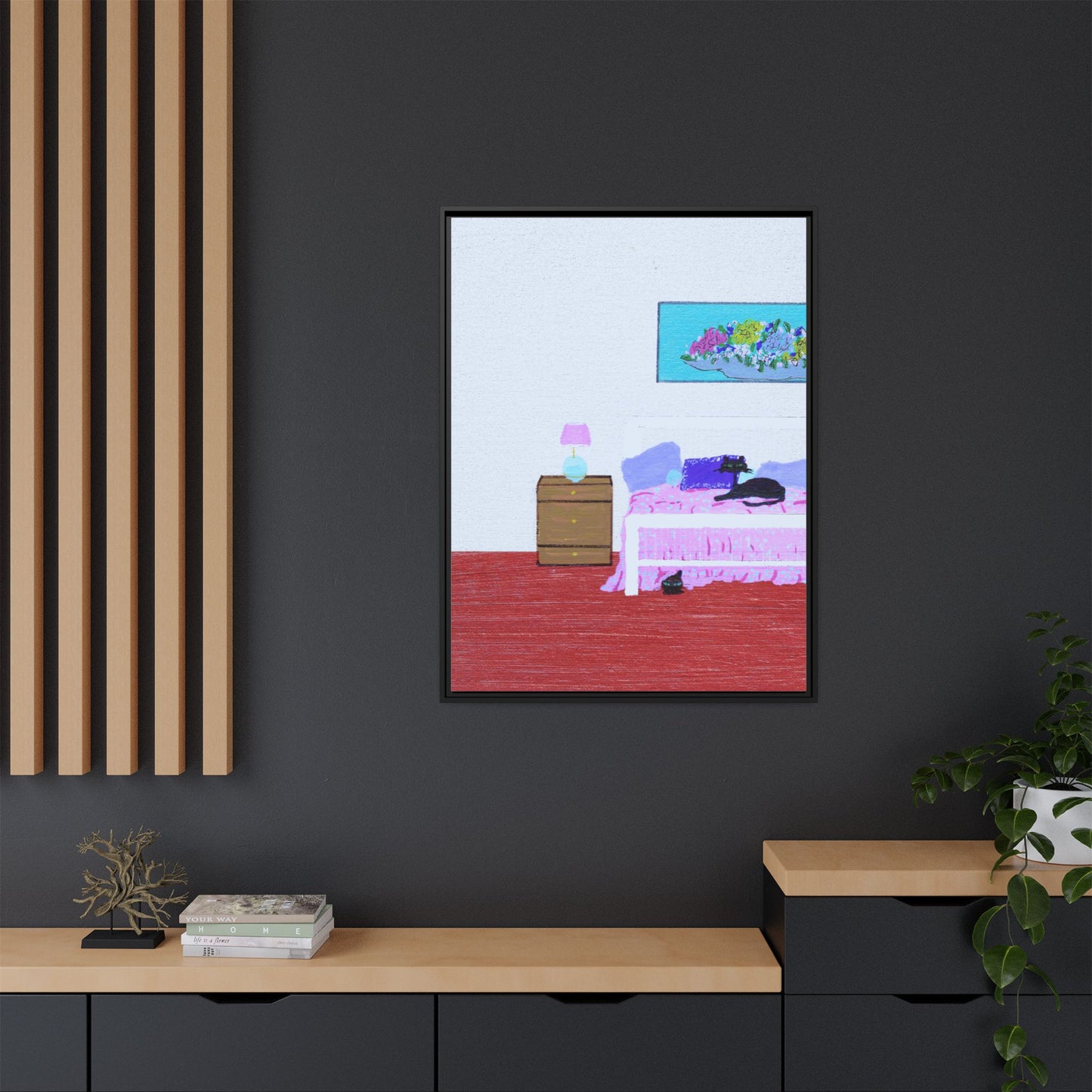 Bedroom Kitties Vintage Inspired Framed Canvas Print