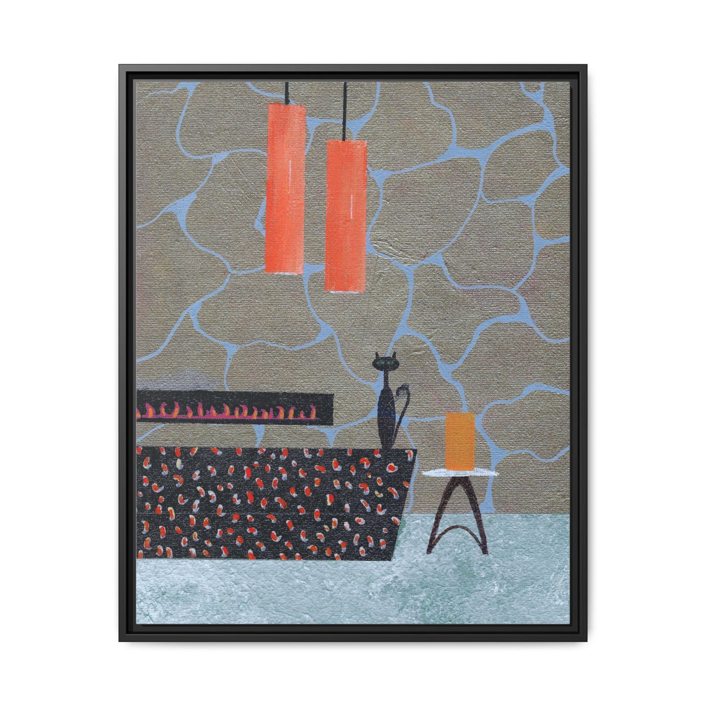 Fireplace Elegance Vintage Inspired Framed Canvas Print