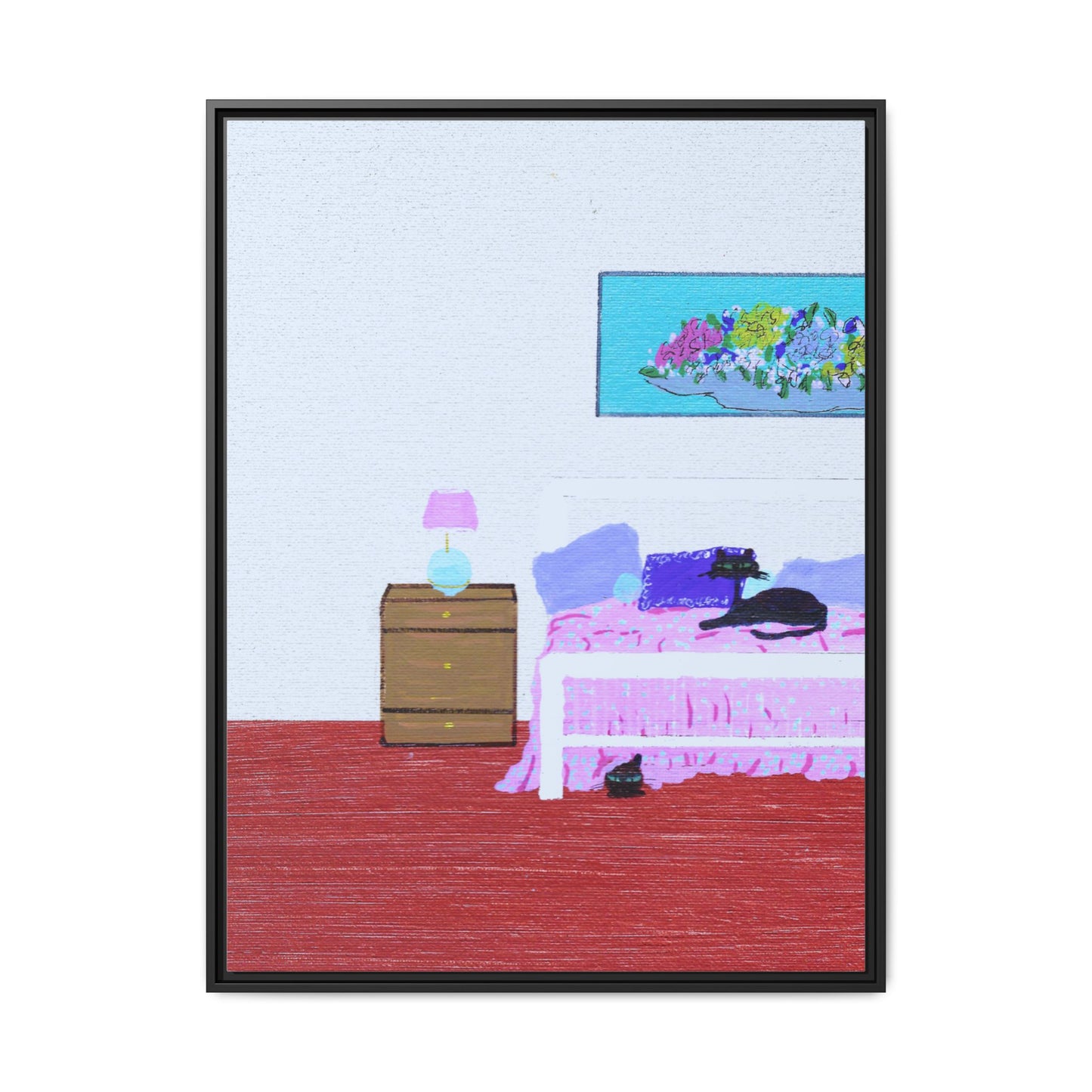 Bedroom Kitties Vintage Inspired Framed Canvas Print
