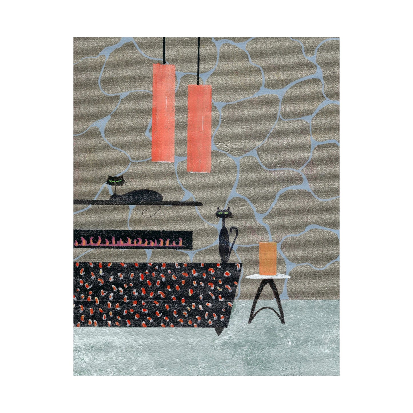 Poster - Vintage Inspired Cat Art Titled Fireplace Elegance