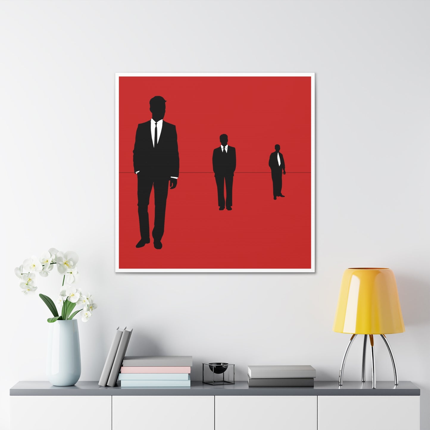 Retro Men 1 Retro Men Standing In Red Background Canvas Art Print