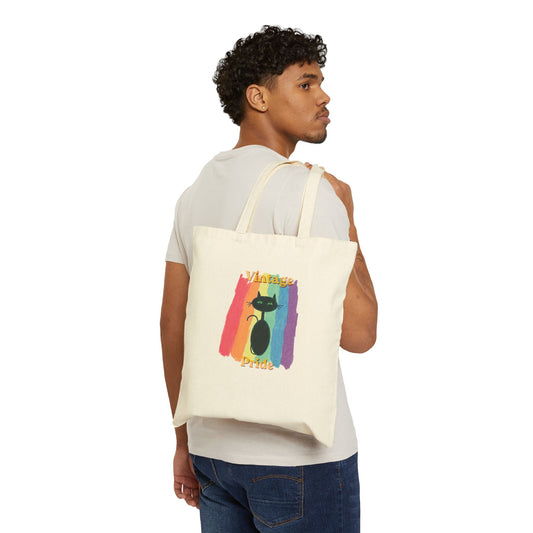 Vintage Pride Canvas Tote — Gay Pride Rainbow Cat Tote Bag — JLockeDesigns