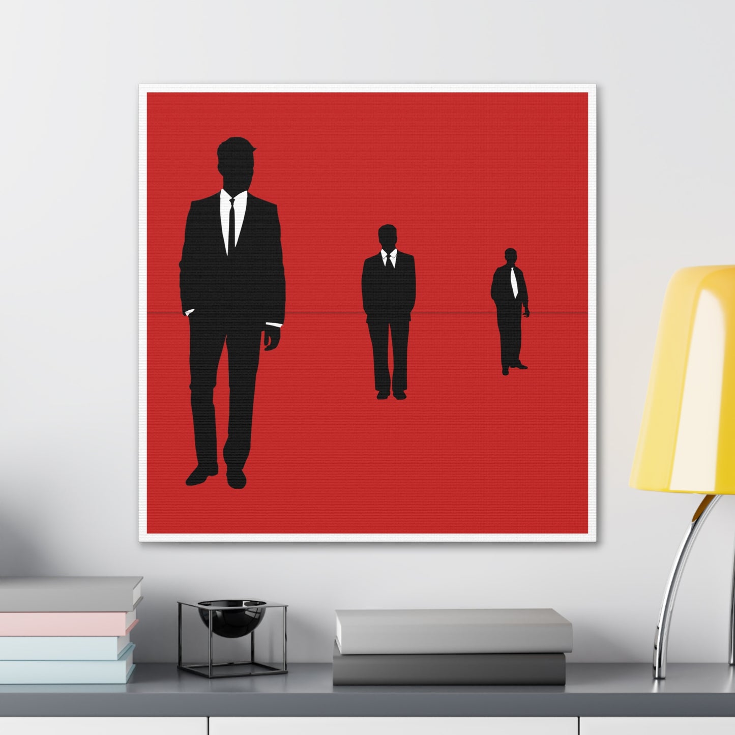 Retro Men 1 Retro Men Standing In Red Background Canvas Art Print