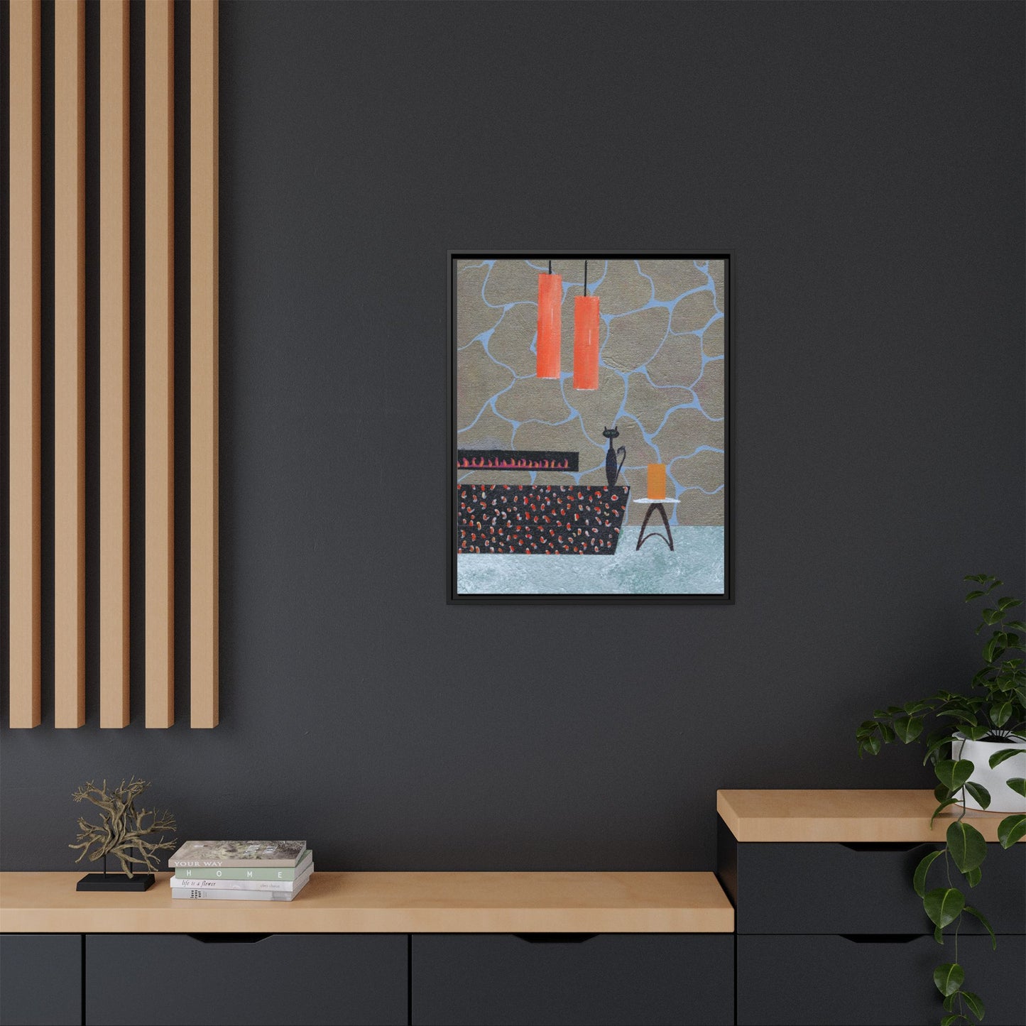Fireplace Elegance Vintage Inspired Framed Canvas Print