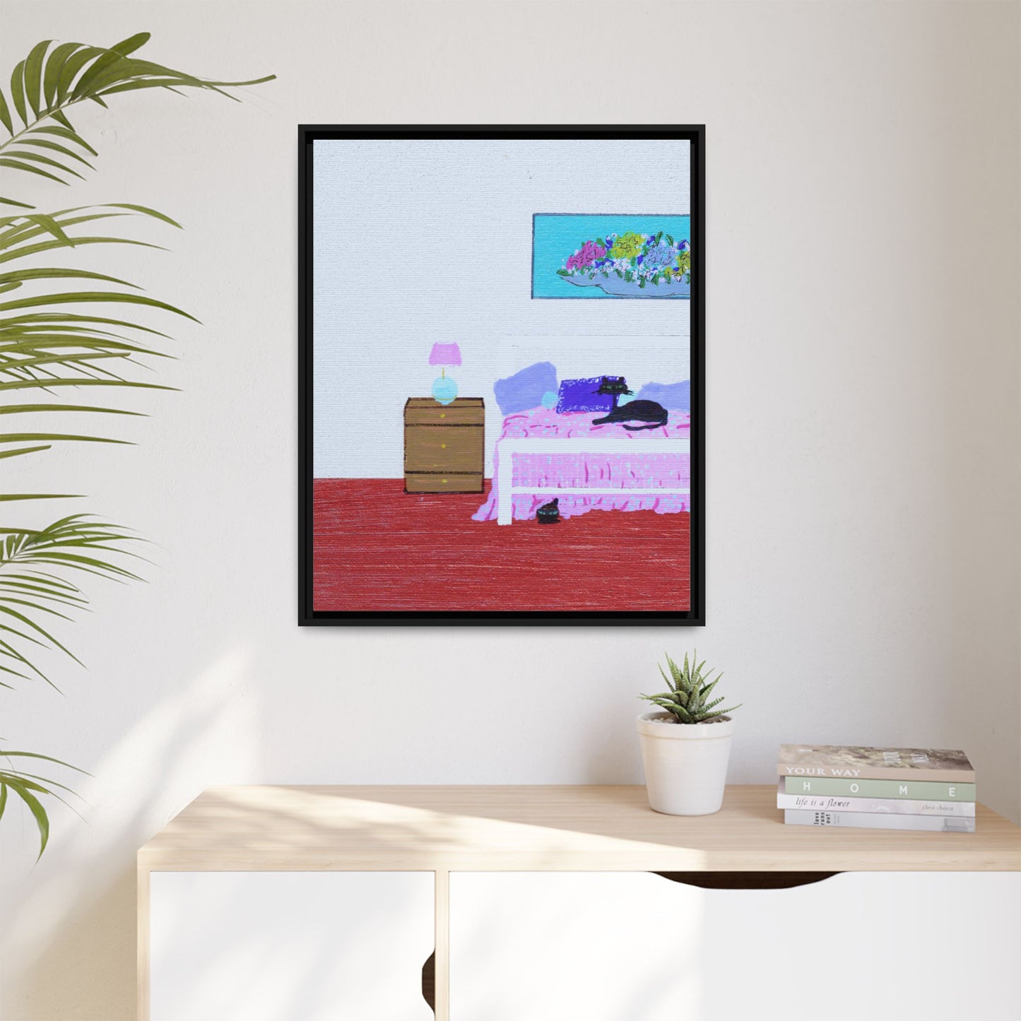 Bedroom Kitties Vintage Inspired Framed Canvas Print