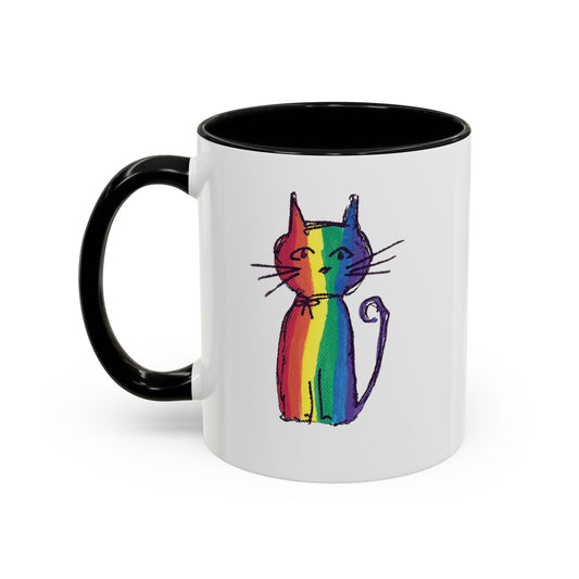Pride Cat Accent Coffee Mug — Cat in Rainbow Pride Colors (11/15oz) — JLockeDesigns