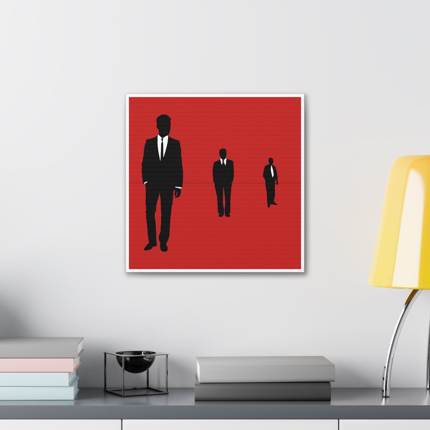 Retro Men 1 Retro Men Standing In Red Background Canvas Art Print
