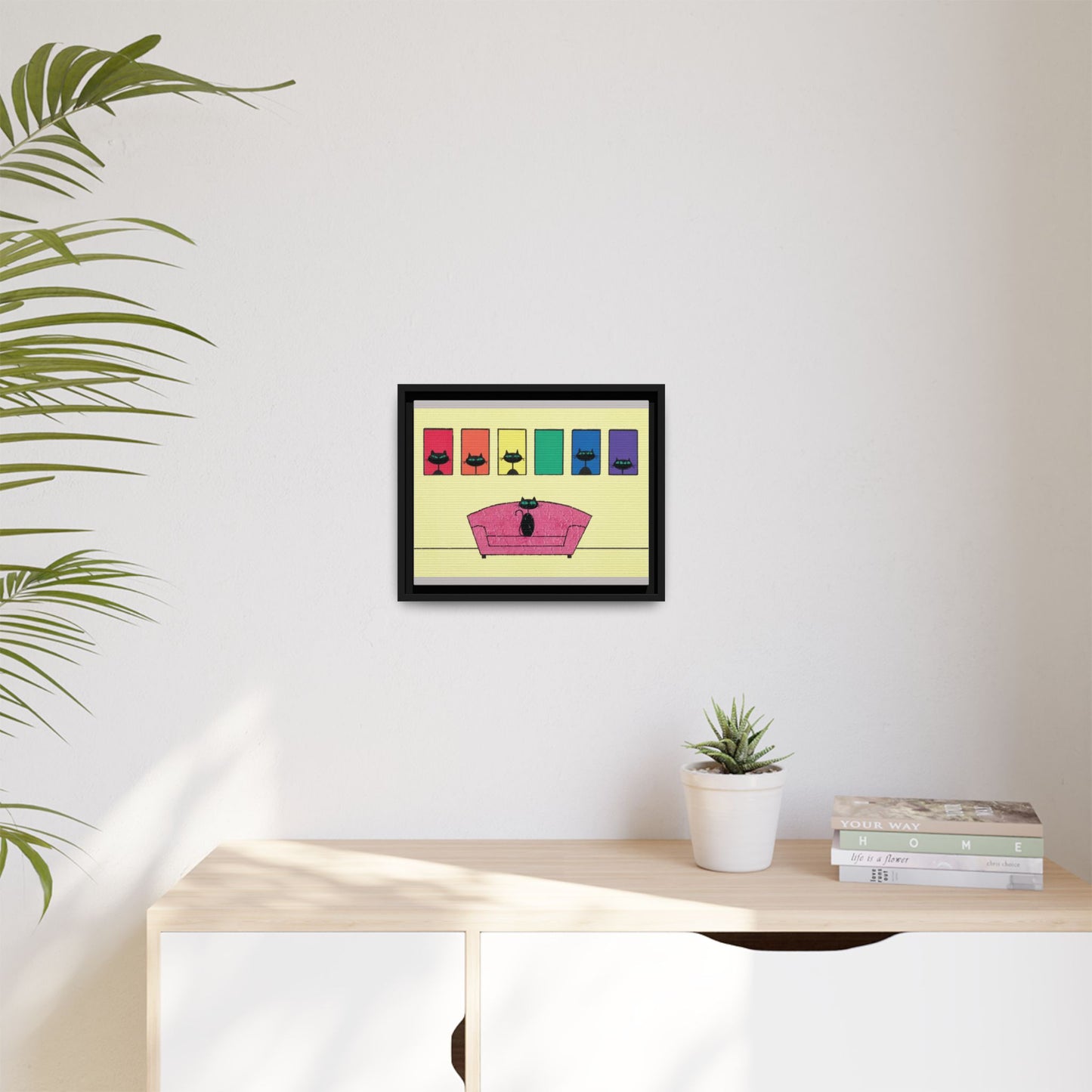Pride Black Cats Framed Canvas Art — Rainbow Cat Wall Decor— JLockeDesigns