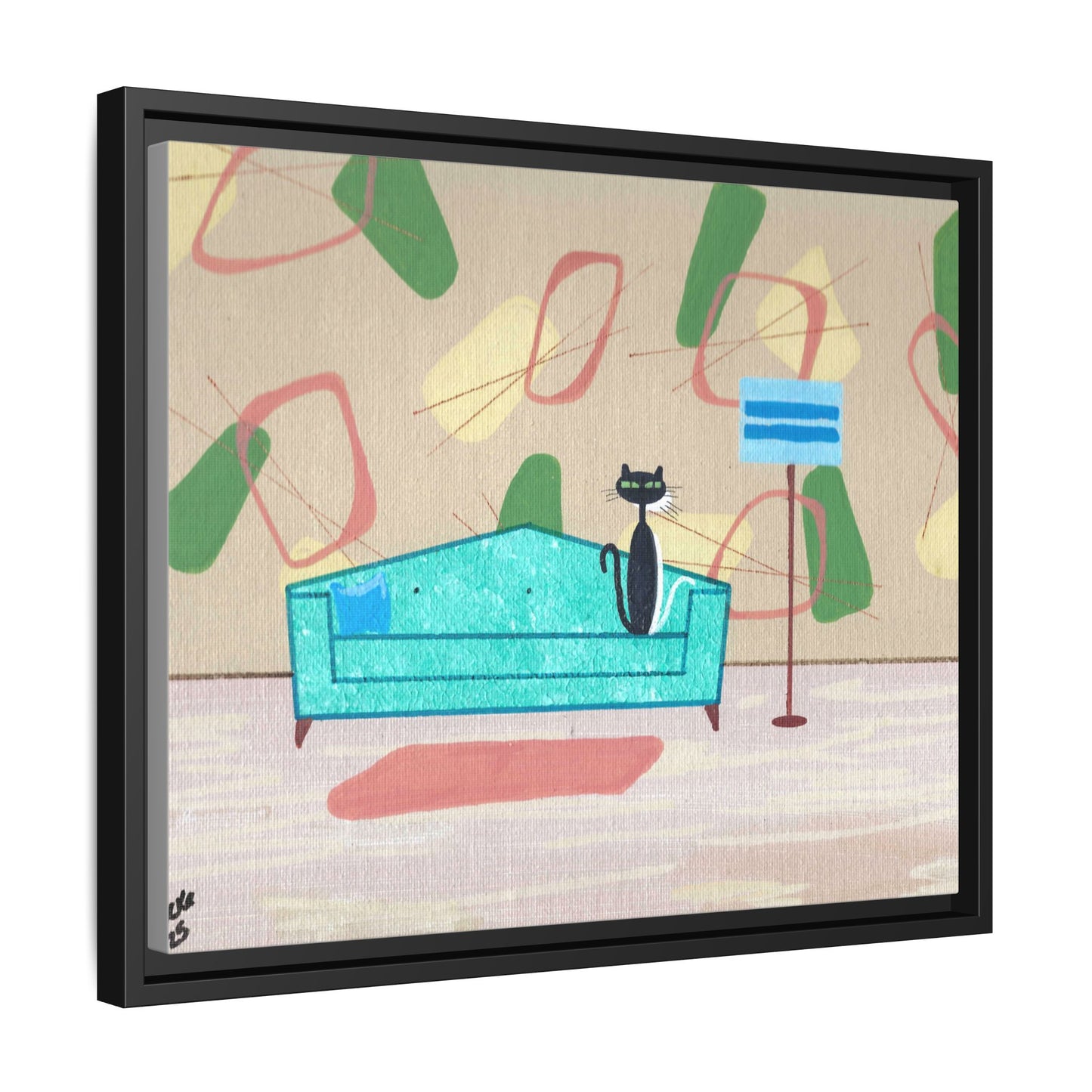 Shy White Kitty Vintage Inspired Framed Canvas Print