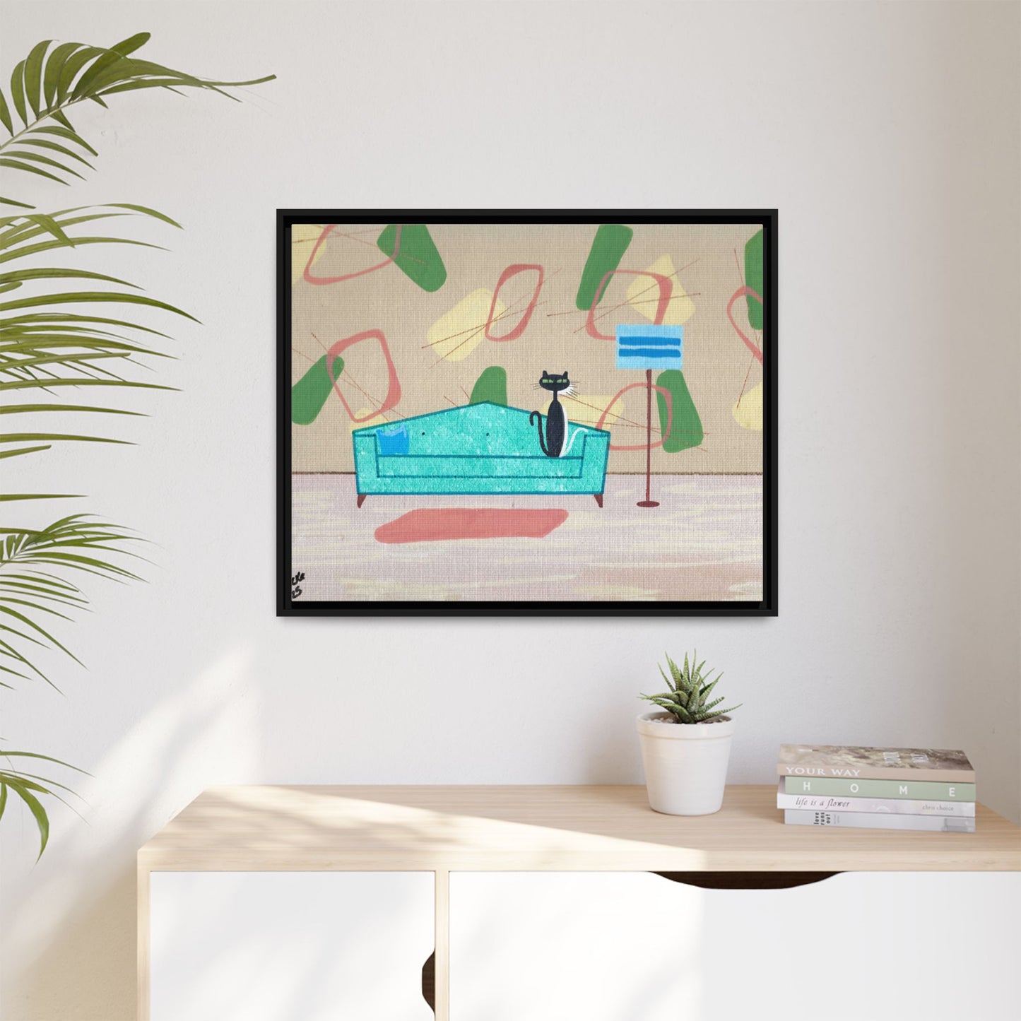 Shy White Kitty Vintage Inspired Framed Canvas Print