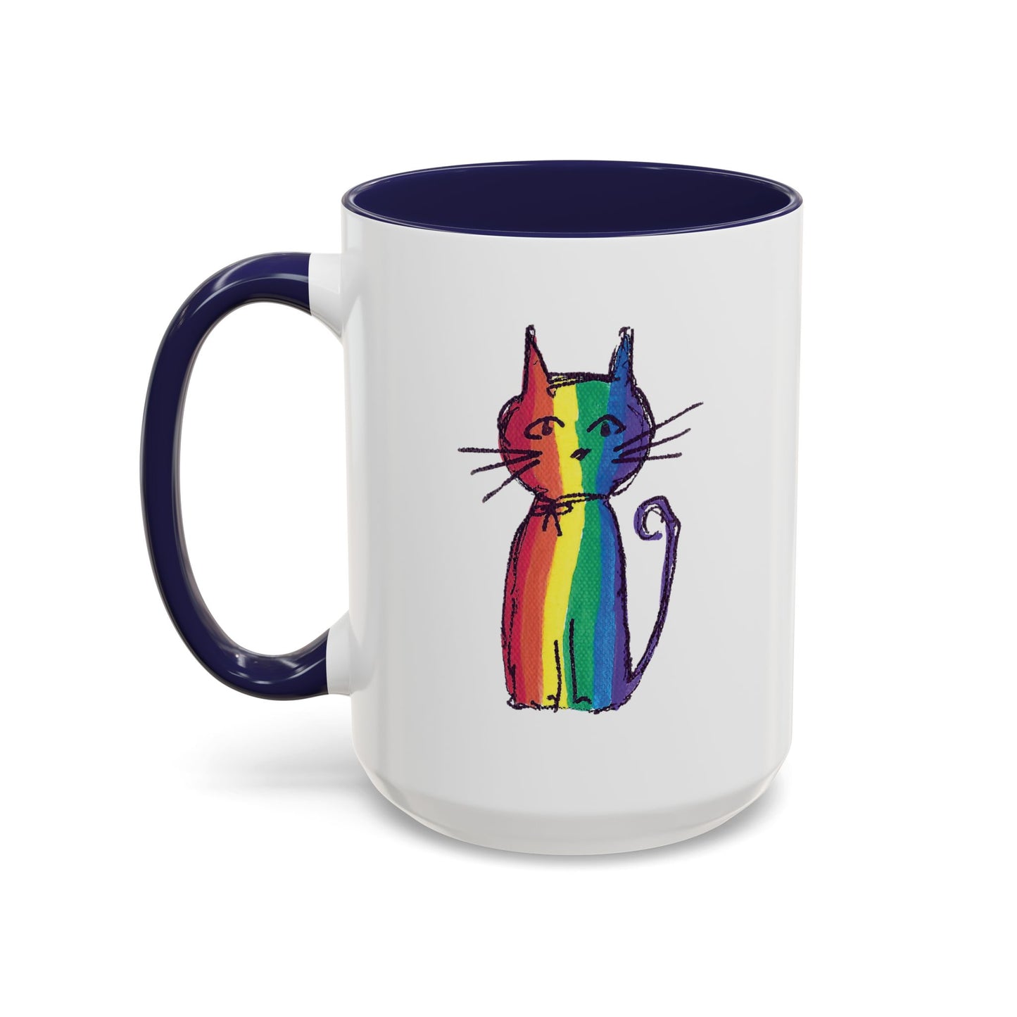 Pride Cat Accent Coffee Mug — Cat in Rainbow Pride Colors (11/15oz) — JLockeDesigns