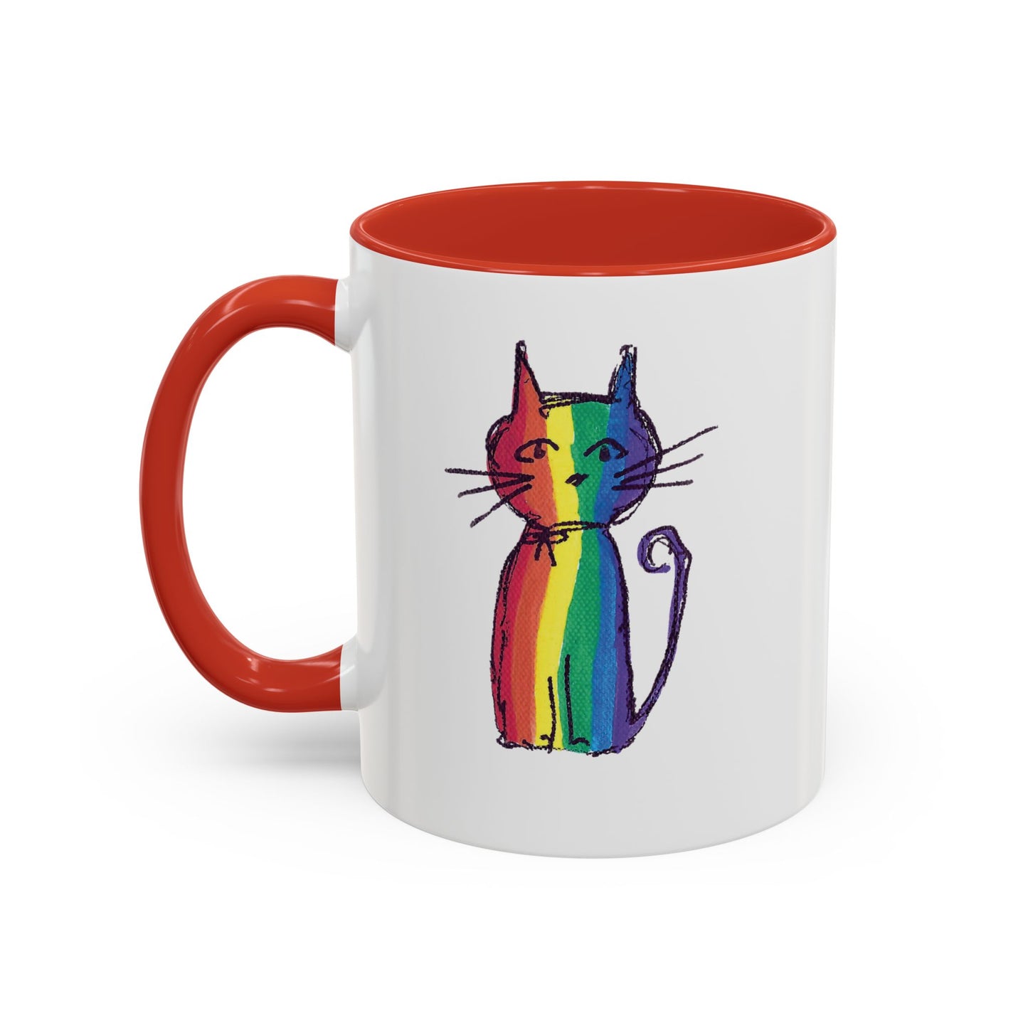 Pride Cat Accent Coffee Mug — Cat in Rainbow Pride Colors (11/15oz) — JLockeDesigns