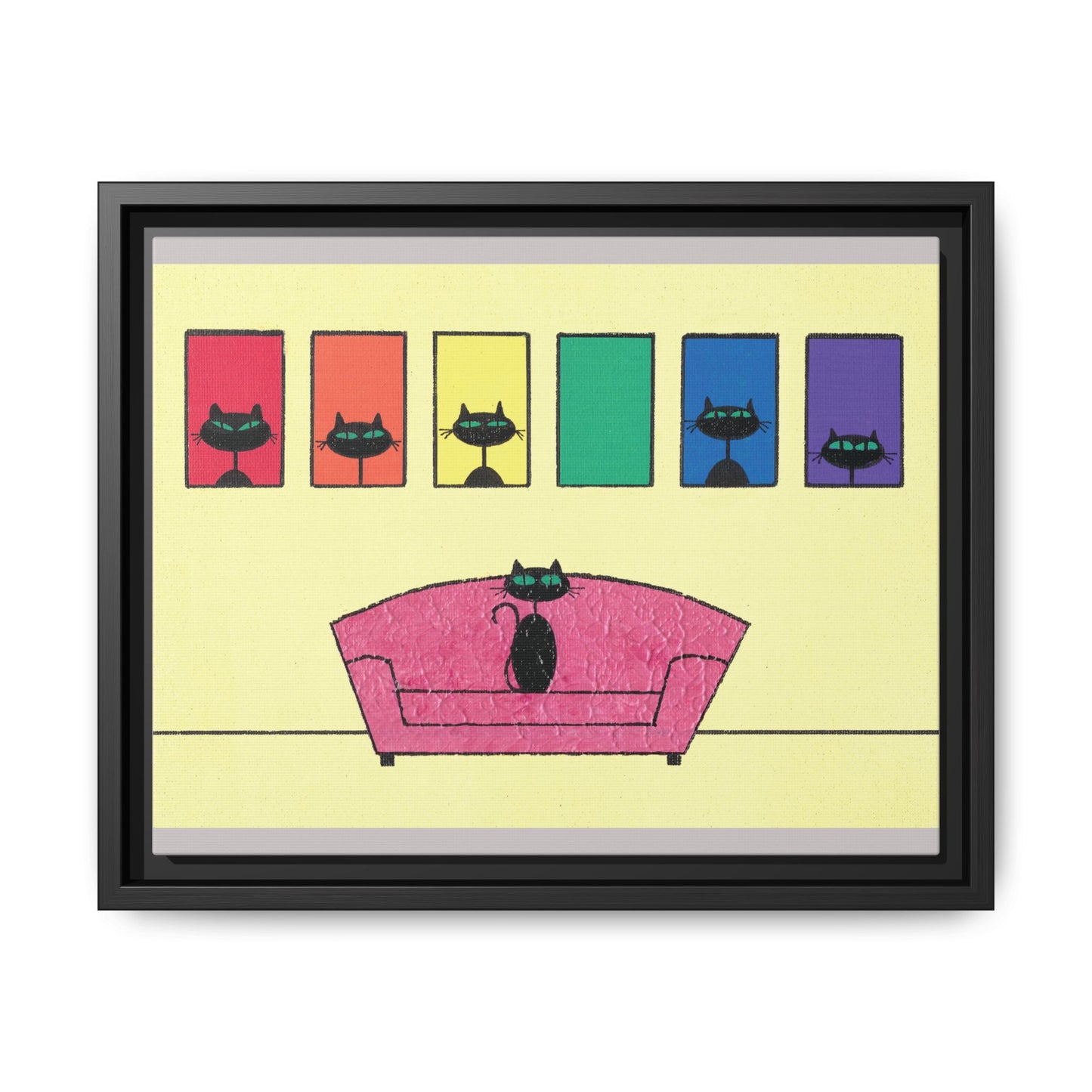 Pride Black Cats Framed Canvas Art — Rainbow Cat Wall Decor— JLockeDesigns