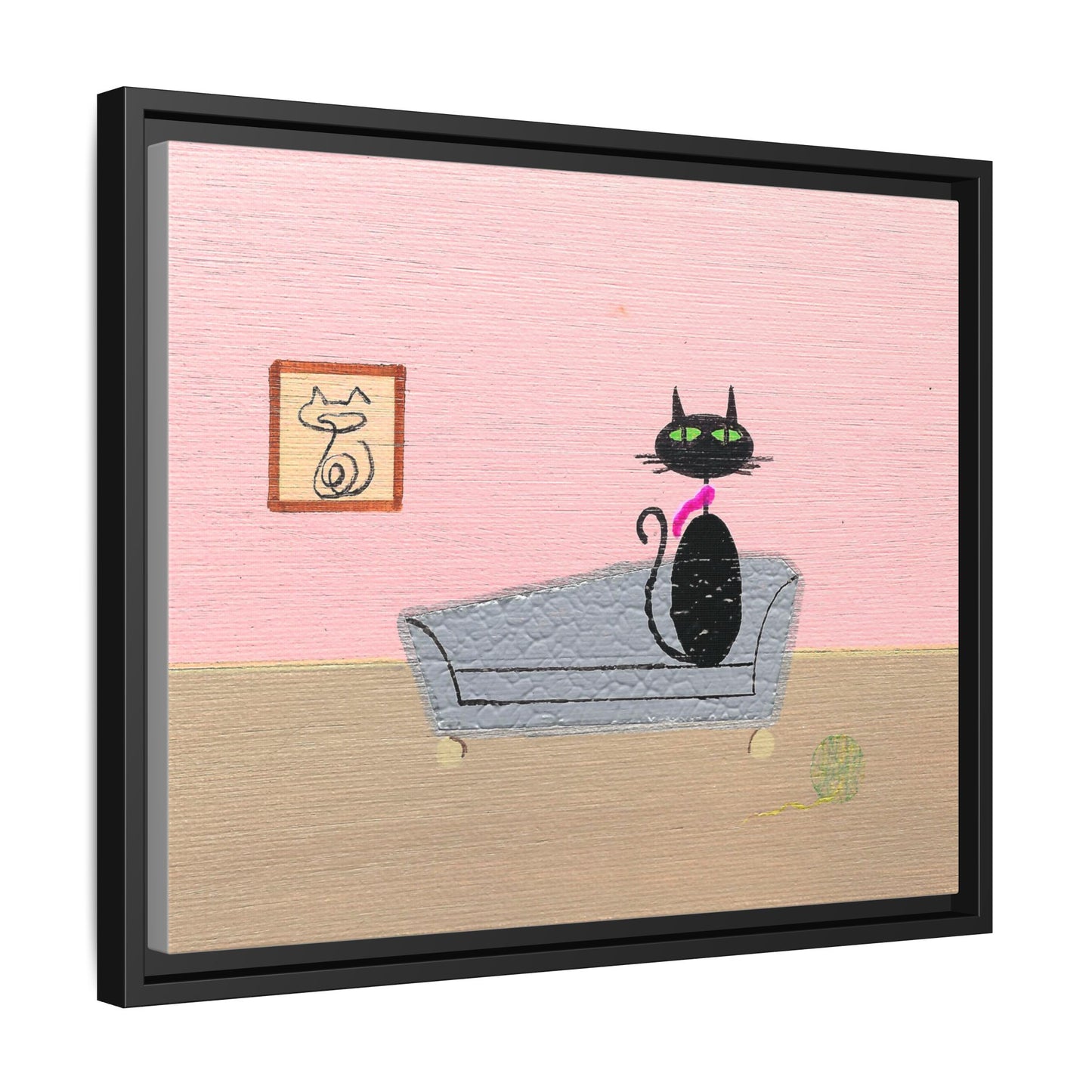 Mid‑Century Cat Art – Black Cat in Cozy Retro Interior – Canvas Print – JLockeDesigns