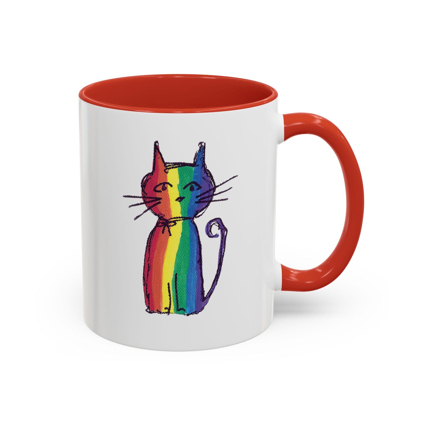 Pride Cat Accent Coffee Mug — Cat in Rainbow Pride Colors (11/15oz) — JLockeDesigns