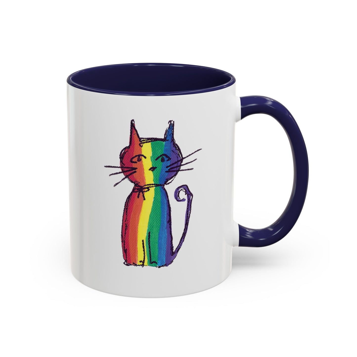 Pride Cat Accent Coffee Mug — Cat in Rainbow Pride Colors (11/15oz) — JLockeDesigns