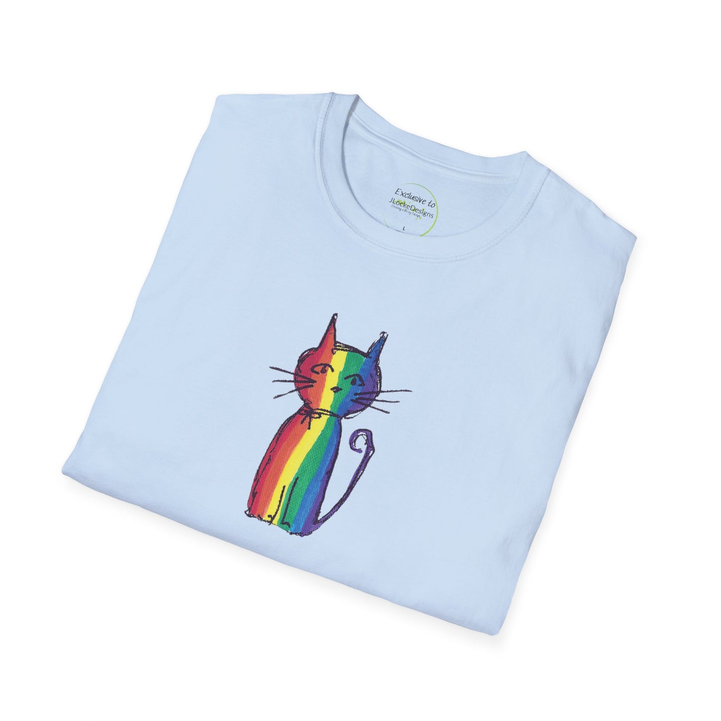 Pride Celebration Feline T‑Shirt – Rainbow Cat Graphic Tee – Mid‑Century Retro Style -JLockeDesgins