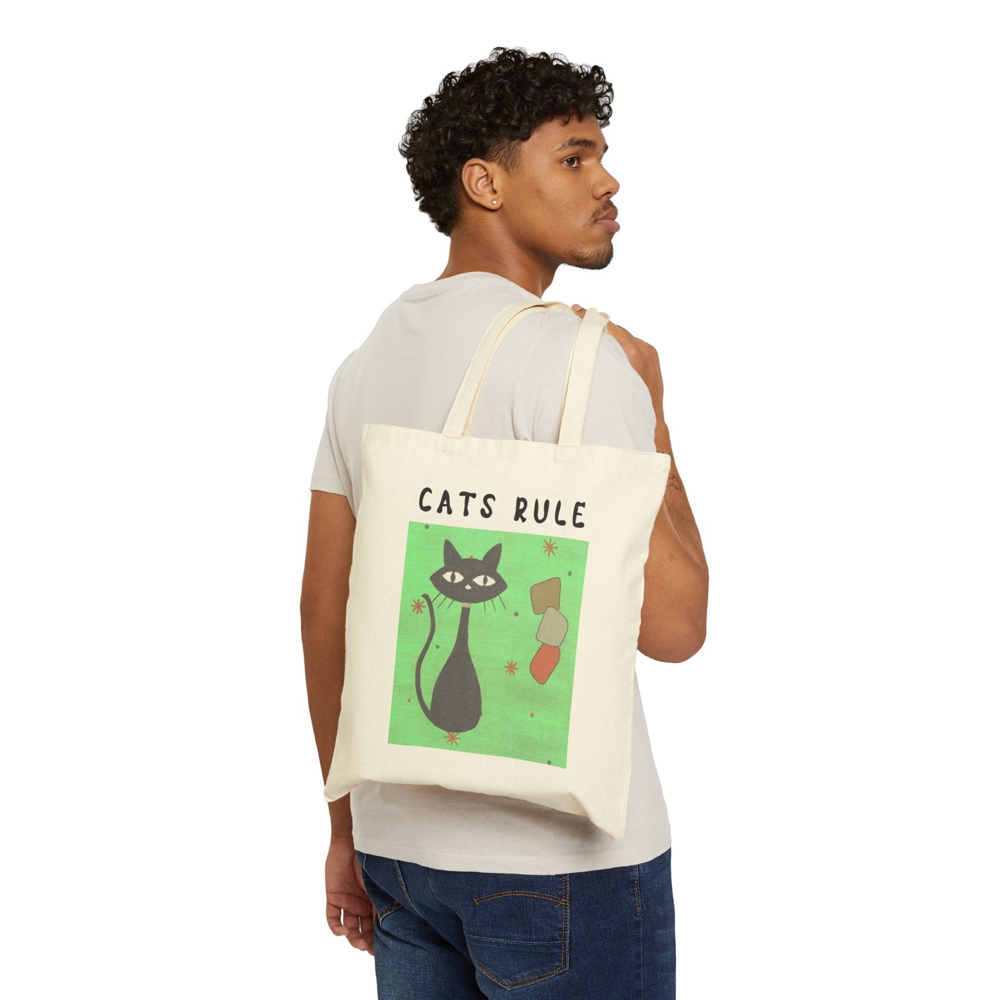 Cotton Canvas Tote Bag Cats Rule With Vintage Art