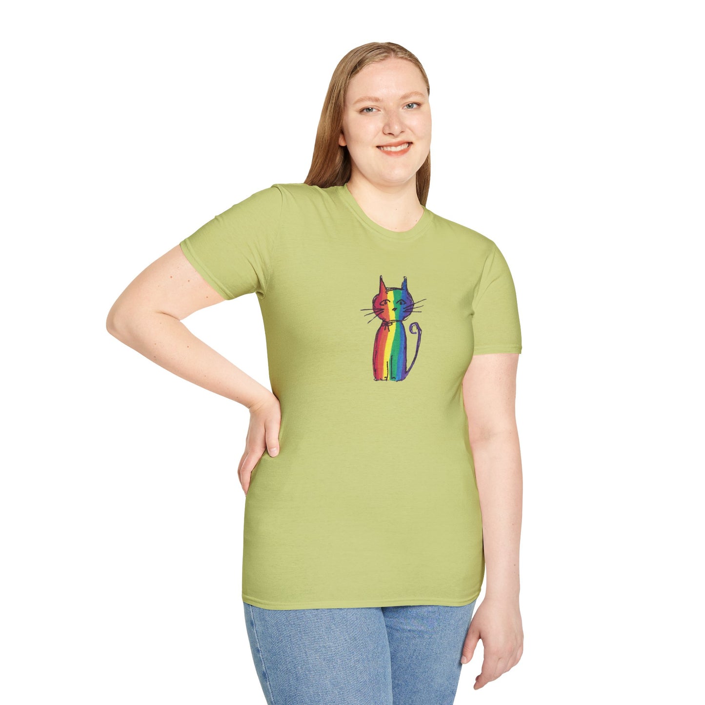 Pride Celebration Feline T‑Shirt – Rainbow Cat Graphic Tee – Mid‑Century Retro Style -JLockeDesgins