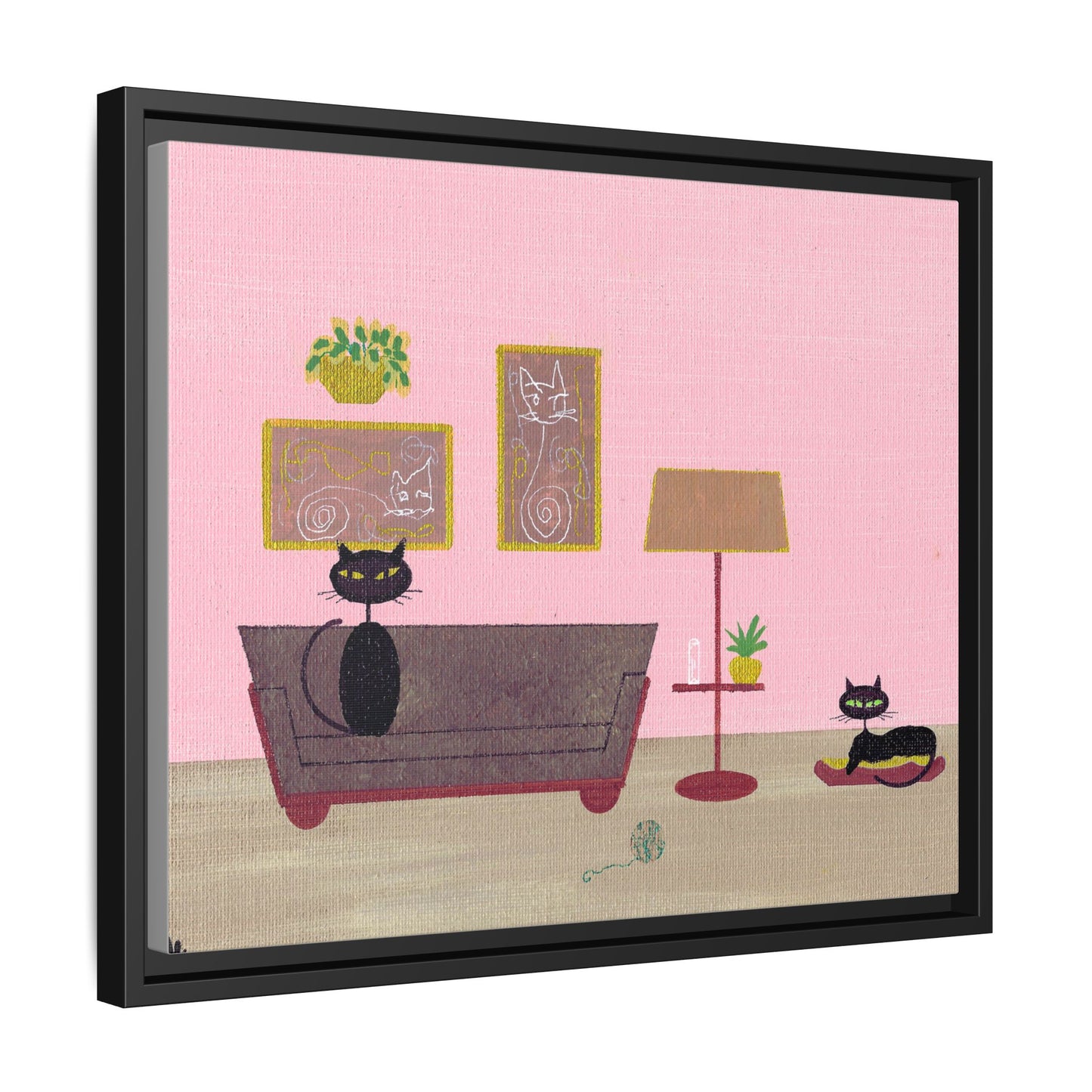 Black Cats Vintage Living Room Matte Canvas Print — Framed Wall Art