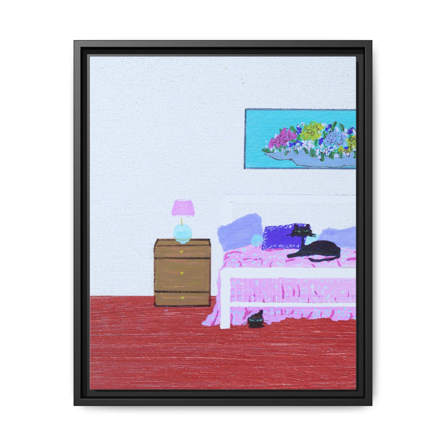 Bedroom Kitties Vintage Inspired Framed Canvas Print