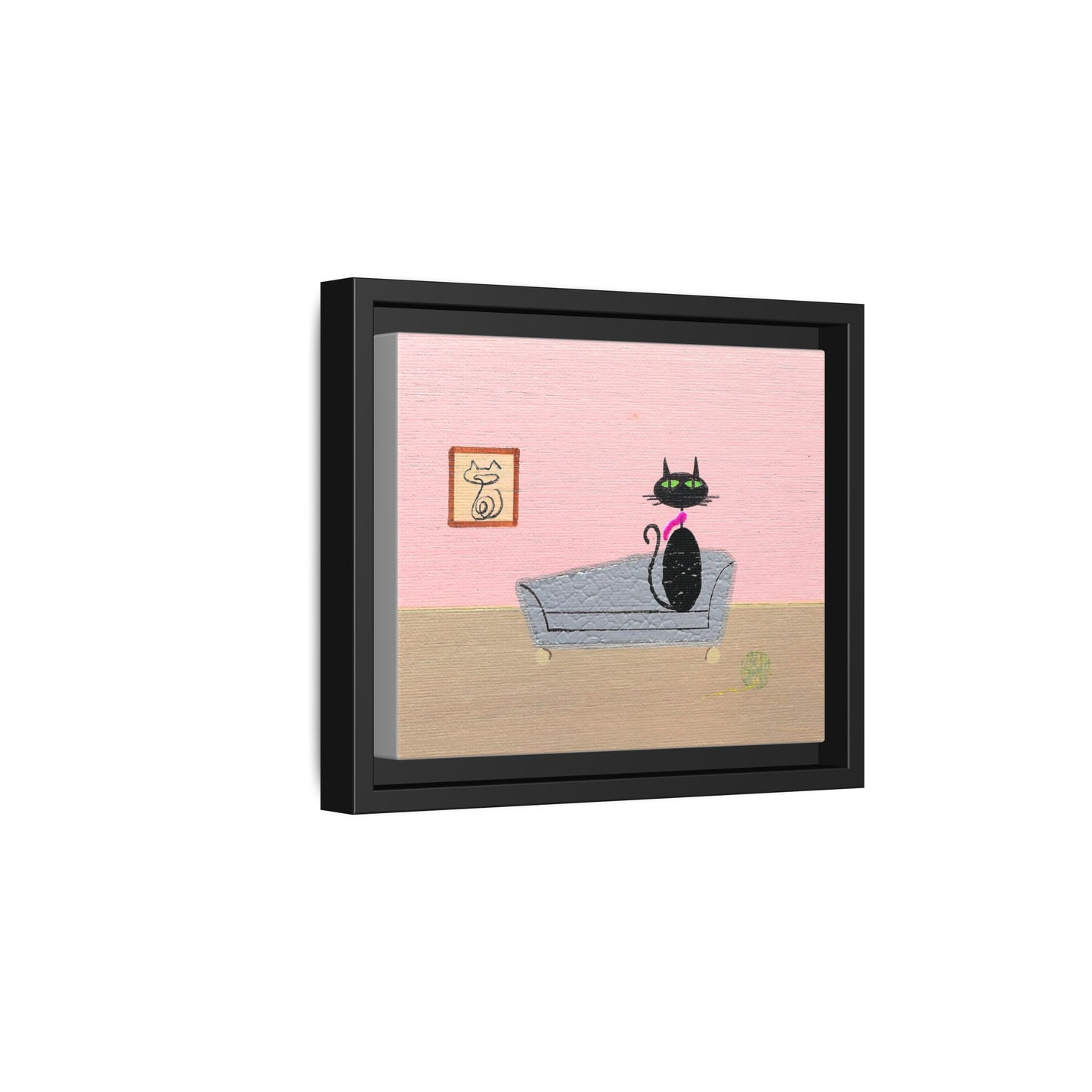 Mid‑Century Cat Art – Black Cat in Cozy Retro Interior – Canvas Print – JLockeDesigns
