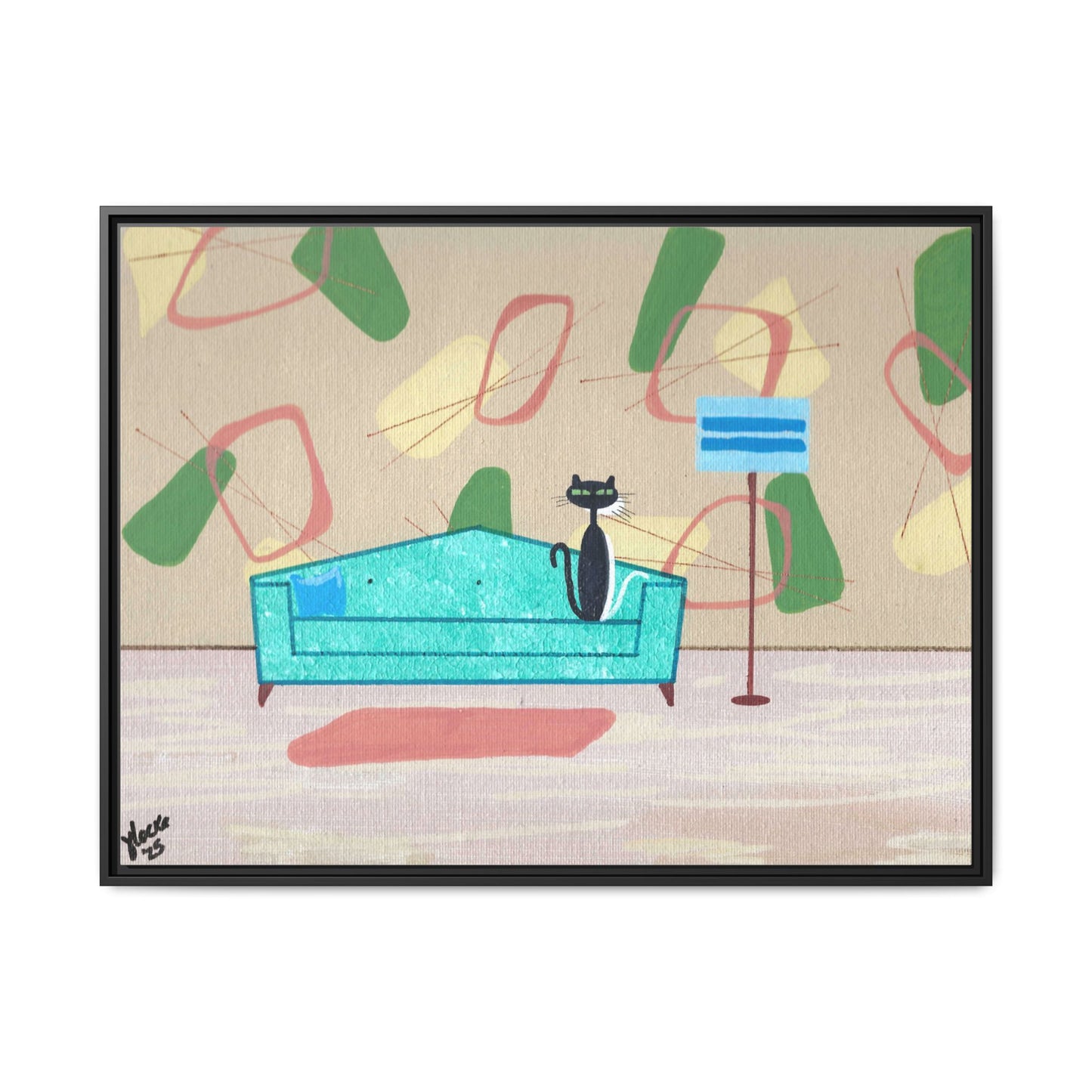 Shy White Kitty Vintage Inspired Framed Canvas Print