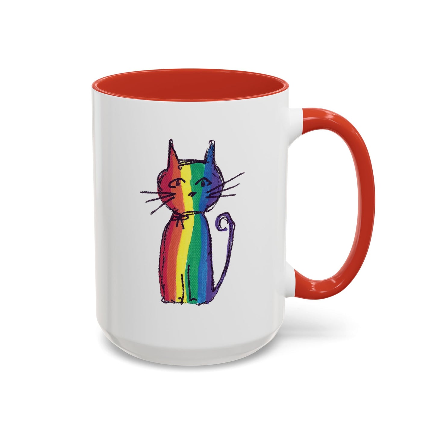 Pride Cat Accent Coffee Mug — Cat in Rainbow Pride Colors (11/15oz) — JLockeDesigns