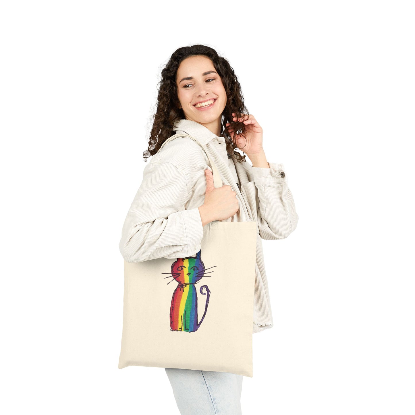 Pride Rainbow Cat Canvas Tote Bag — LGBTQ+ Pride Cat Shopper — JLockeDesigns
