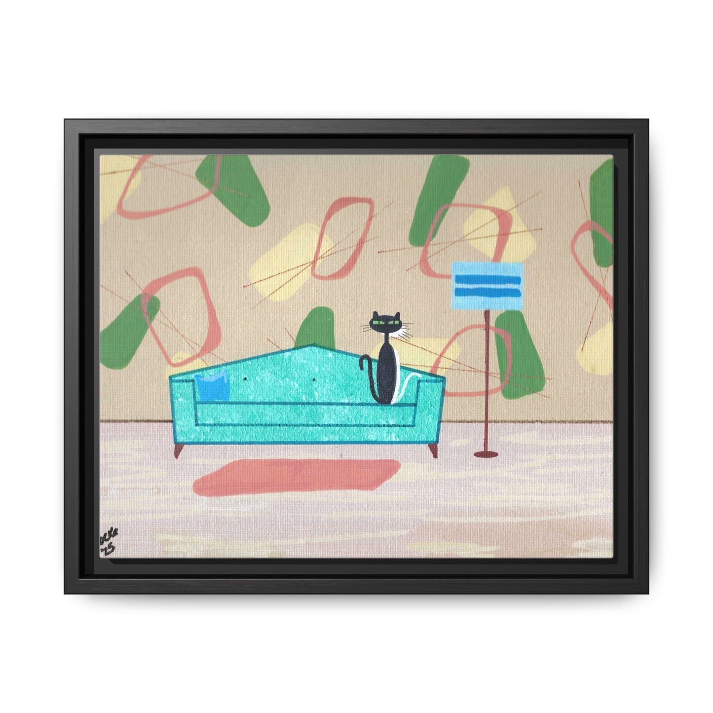 Shy White Kitty Vintage Inspired Framed Canvas Print