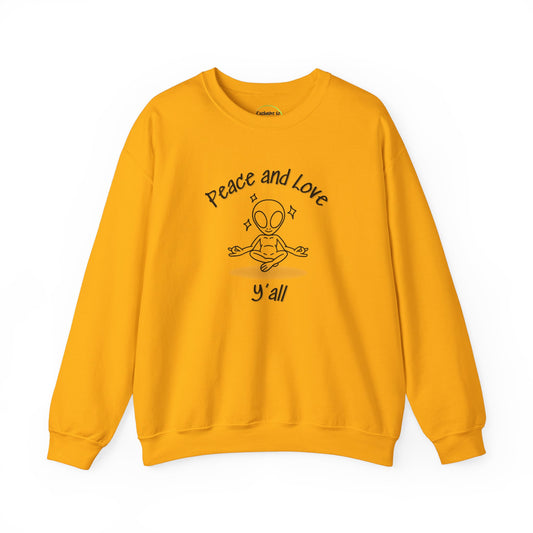 Crewneck Sweatshirt Peace And  Love Ya'll In Alien Yoga Pose