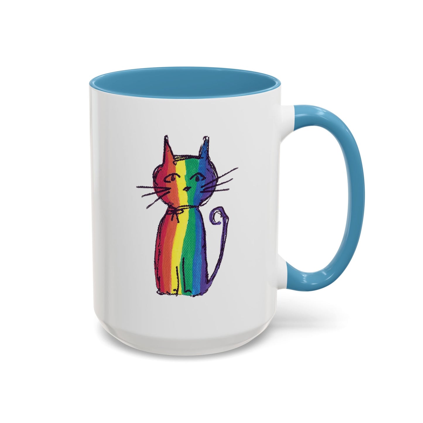 Pride Cat Accent Coffee Mug — Cat in Rainbow Pride Colors (11/15oz) — JLockeDesigns
