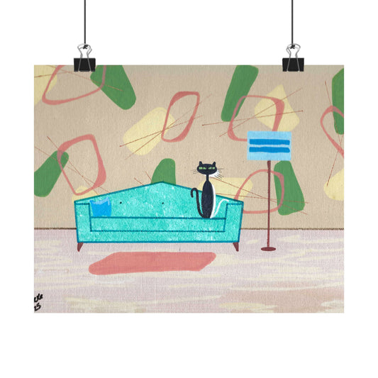 Poster - Vintage Inspired Cat Art Titled Shy White Kitty