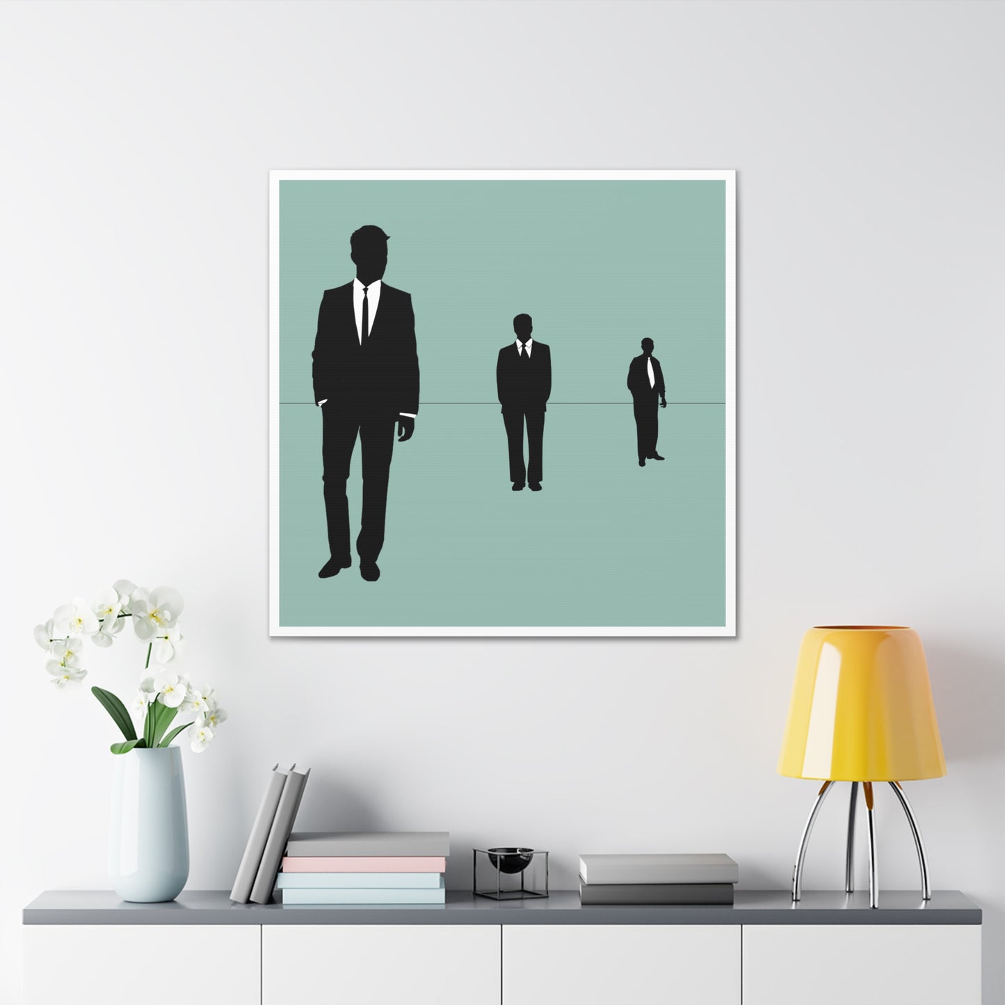 Retro Men 2 Retro Men Standing In Blue Background Canvas Art Print