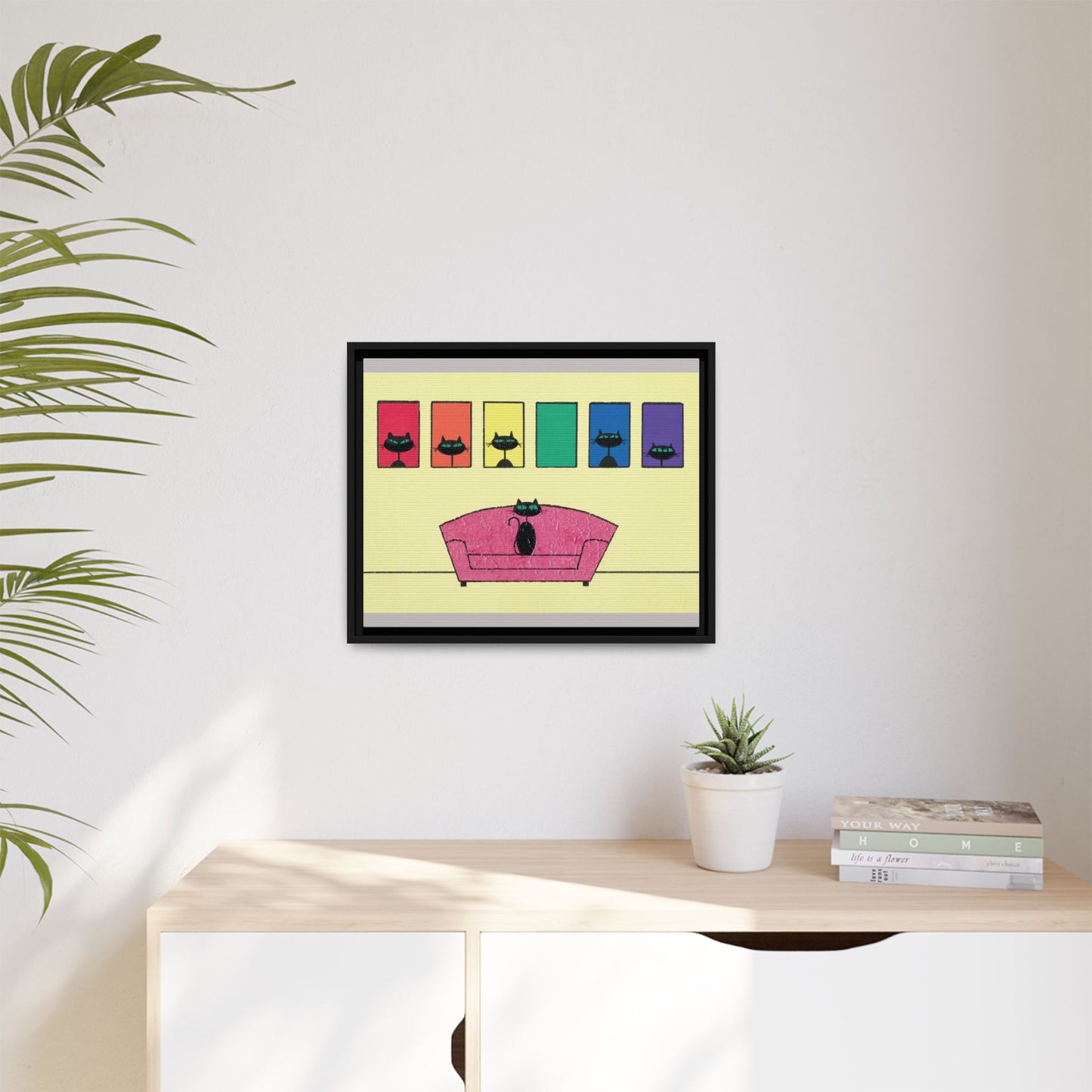 Pride Black Cats Framed Canvas Art — Rainbow Cat Wall Decor— JLockeDesigns