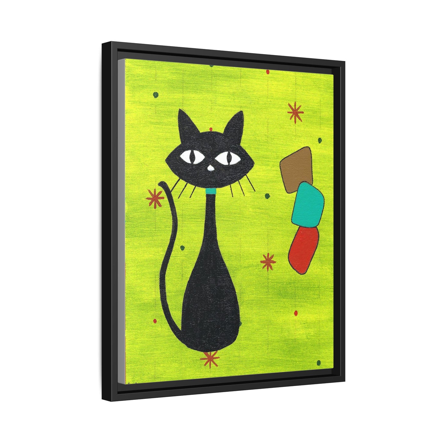 Play Time — Geometric Black Cat Matte Canvas Print (Framed)