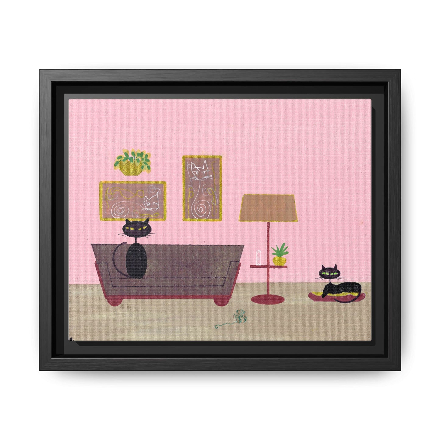 Black Cats Vintage Living Room Matte Canvas Print — Framed Wall Art