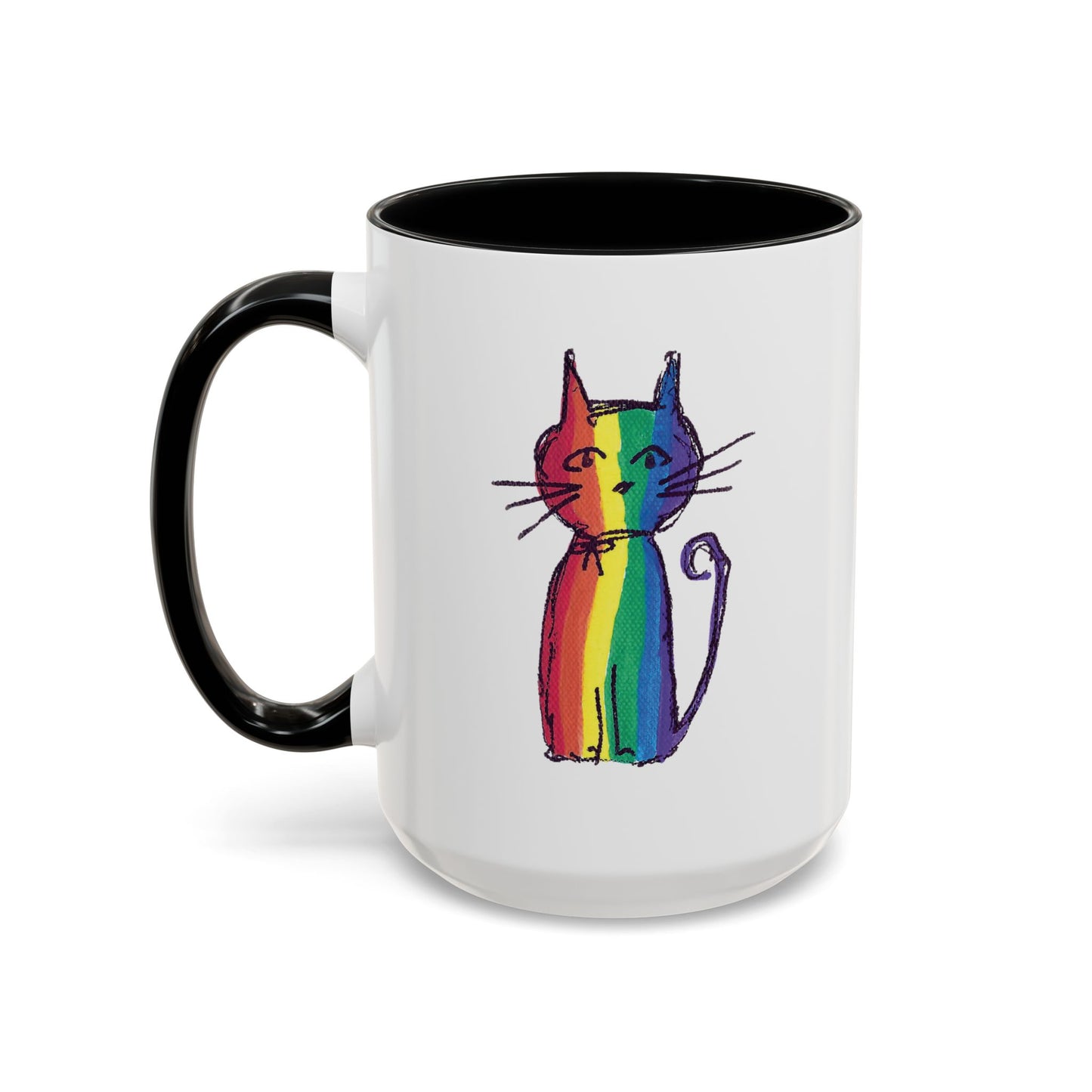 Pride Cat Accent Coffee Mug — Cat in Rainbow Pride Colors (11/15oz) — JLockeDesigns