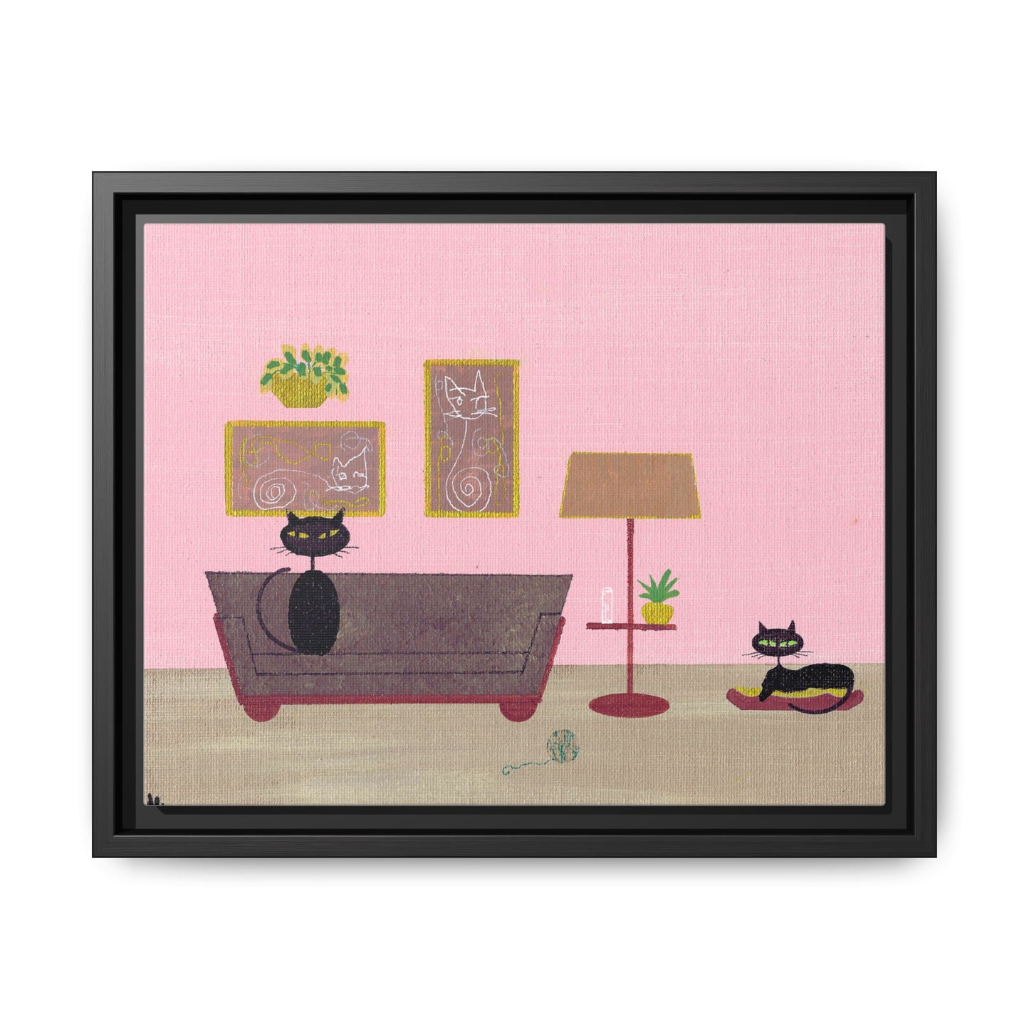 Black Cats Vintage Living Room Matte Canvas Print — Framed Wall Art