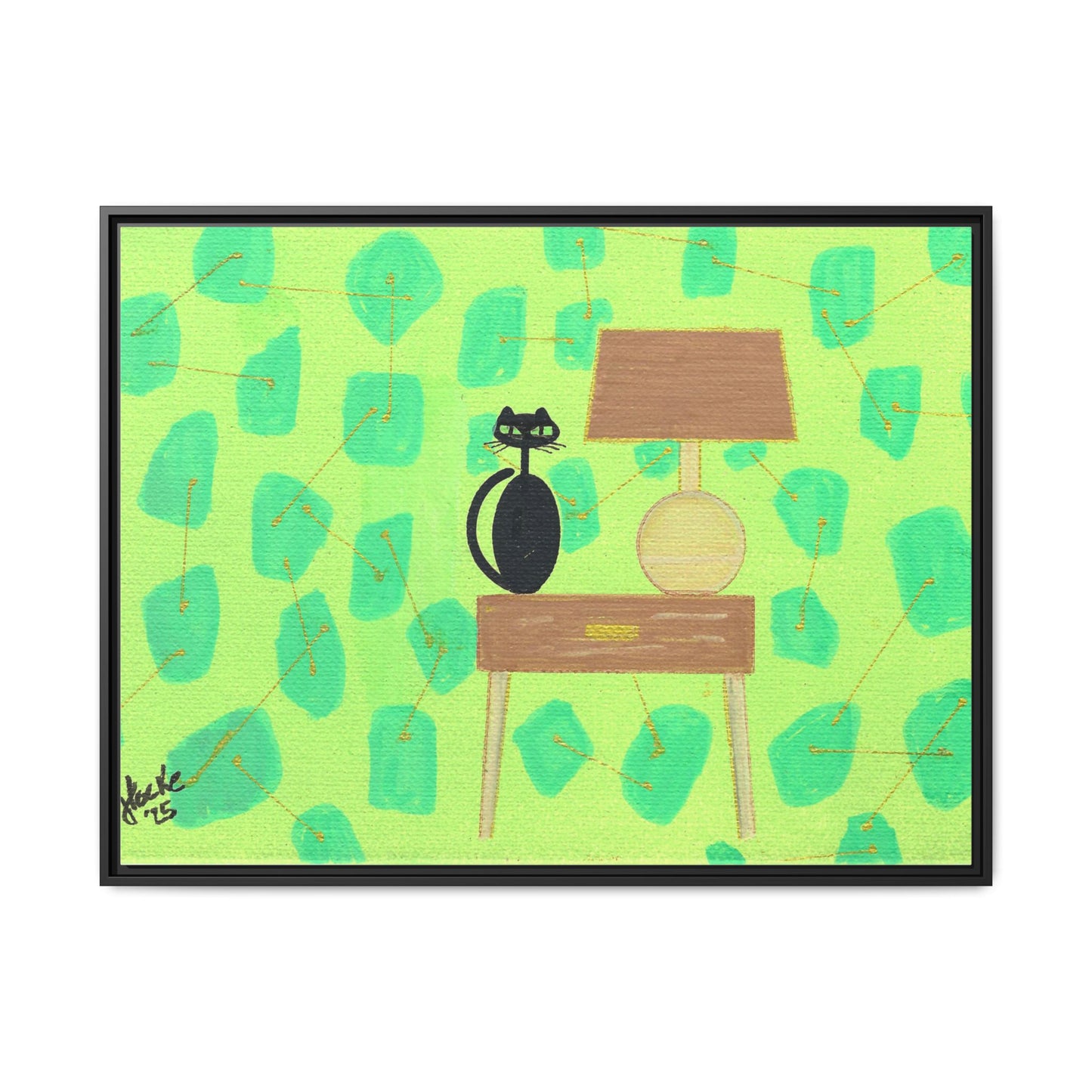 Table Lamp Table Kitty Vintage Inspired Framed Canvas Print