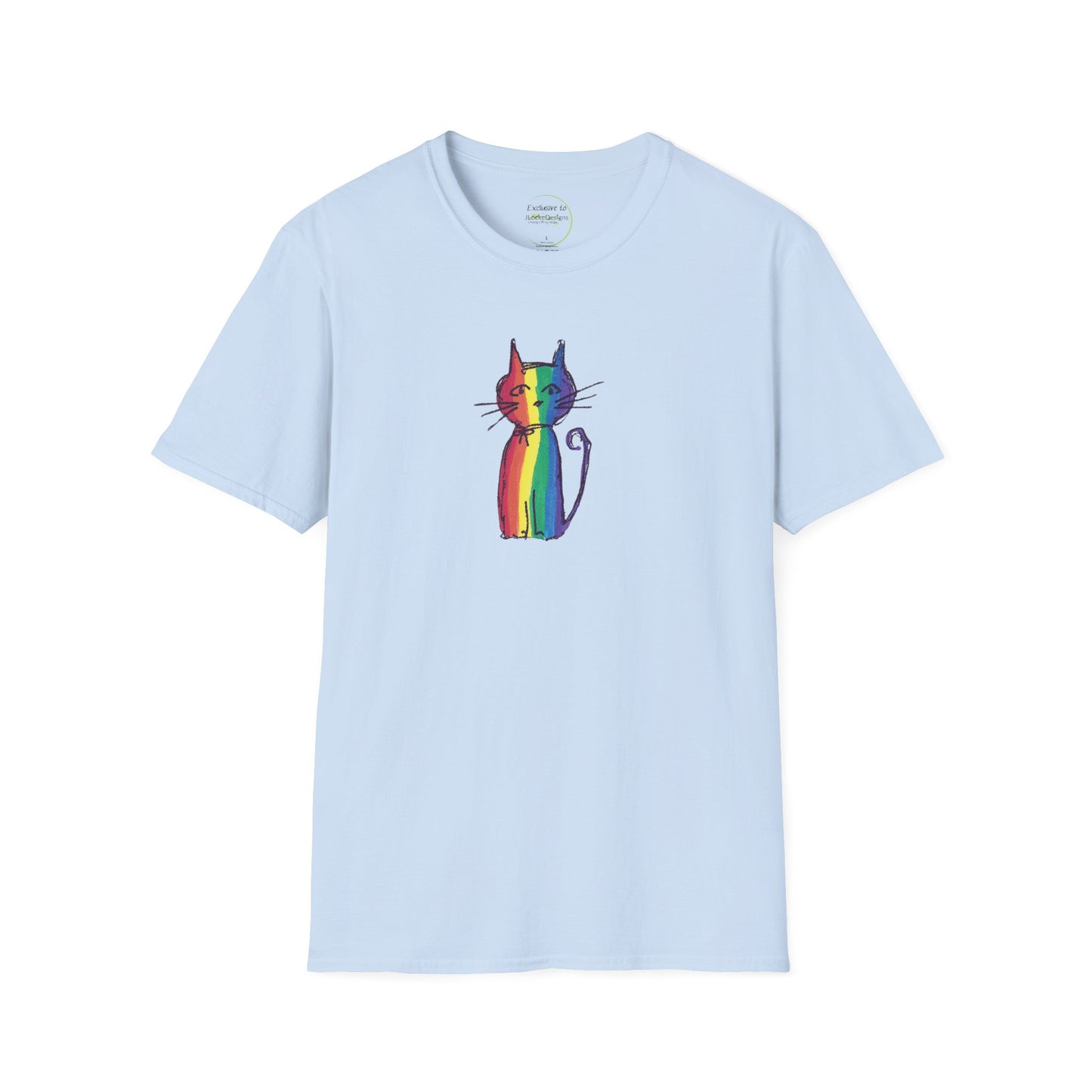 Pride Celebration Feline T‑Shirt – Rainbow Cat Graphic Tee – Mid‑Century Retro Style -JLockeDesgins