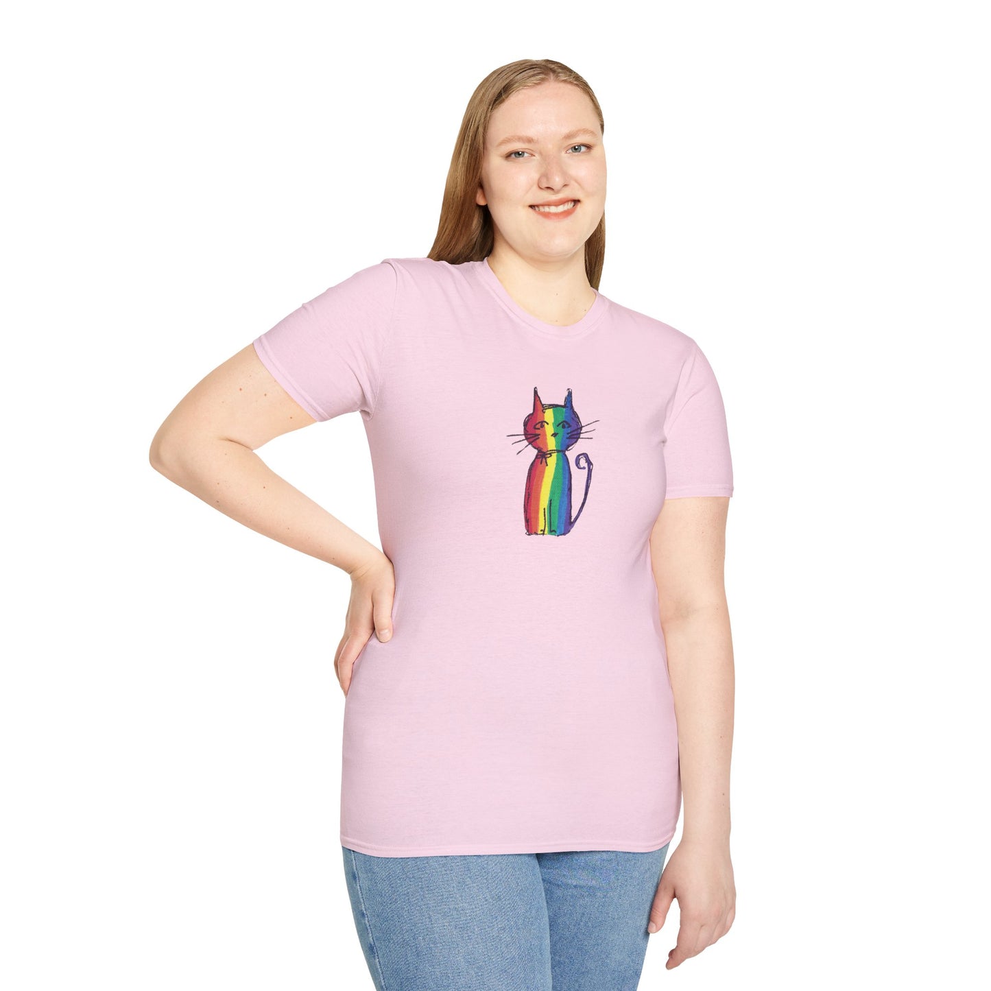 Pride Celebration Feline T‑Shirt – Rainbow Cat Graphic Tee – Mid‑Century Retro Style -JLockeDesgins