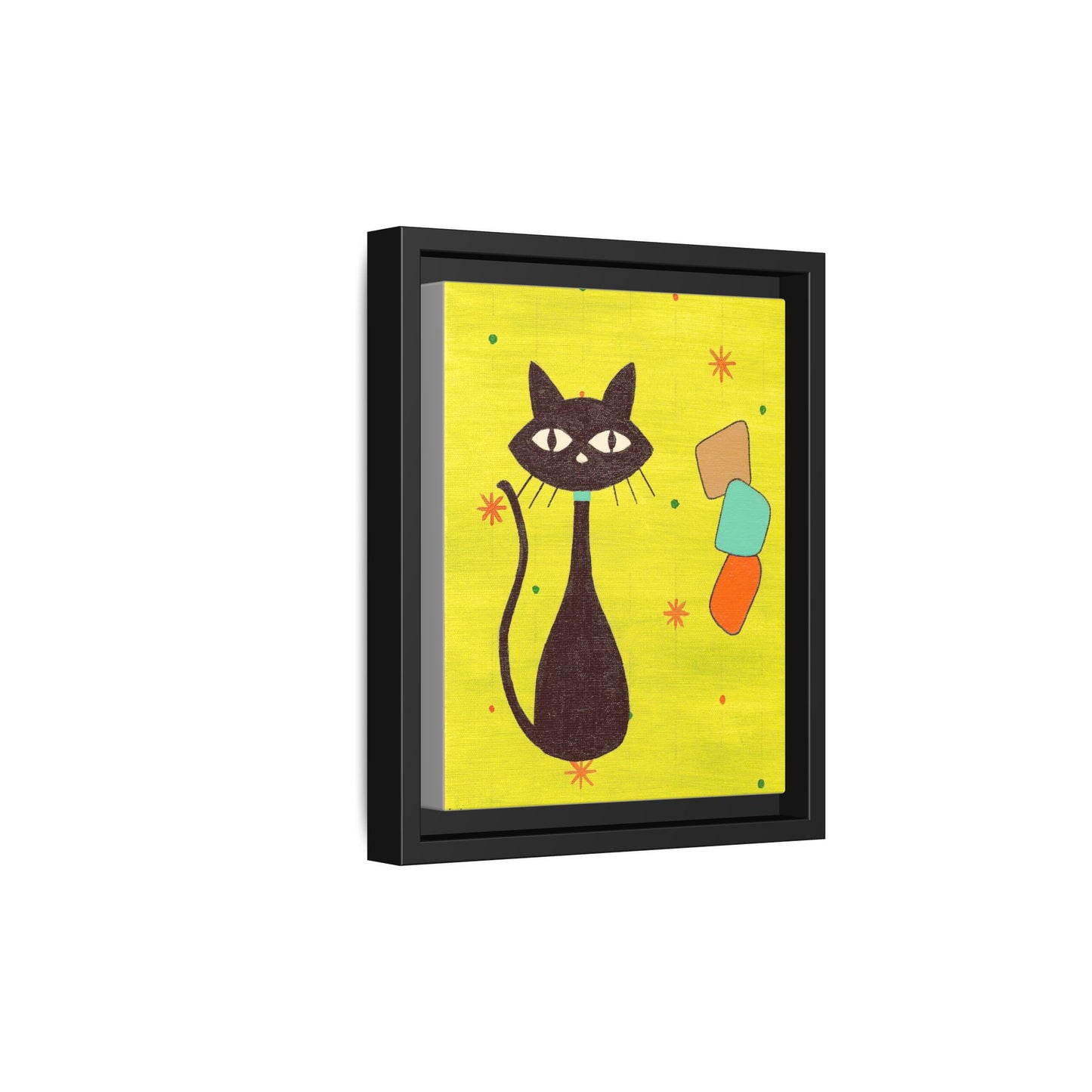 Play Time — Geometric Black Cat Matte Canvas Print (Framed)
