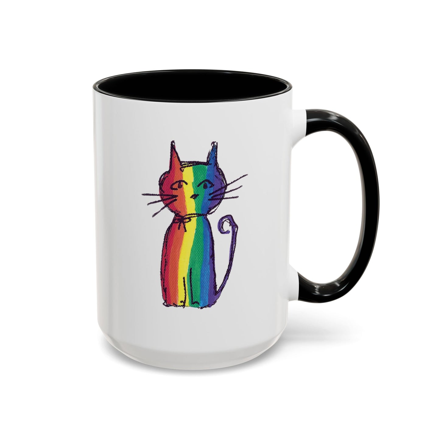 Pride Cat Accent Coffee Mug — Cat in Rainbow Pride Colors (11/15oz) — JLockeDesigns