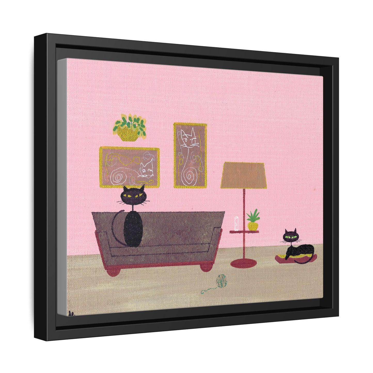 Black Cats Vintage Living Room Matte Canvas Print — Framed Wall Art