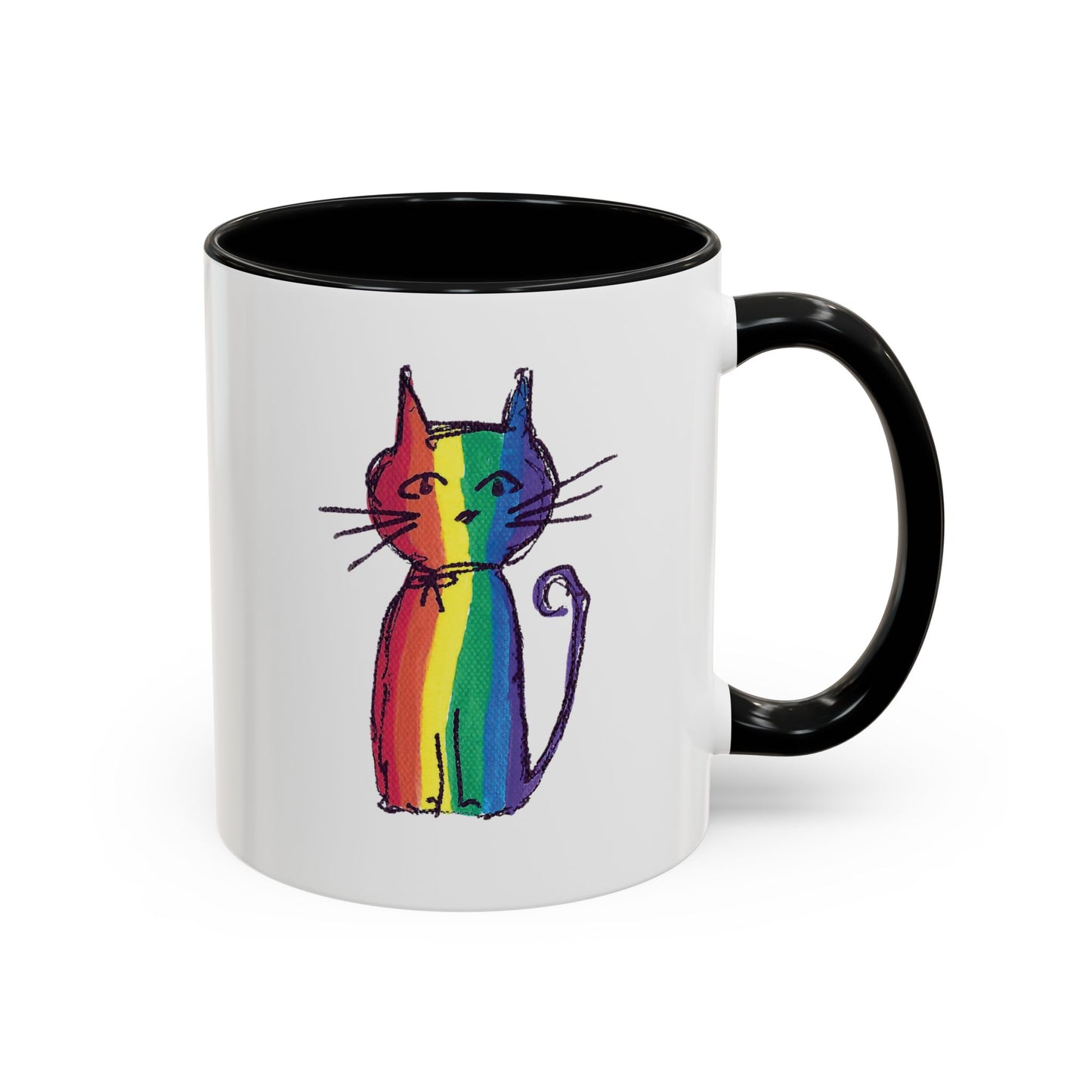 Pride Cat Accent Coffee Mug — Cat in Rainbow Pride Colors (11/15oz) — JLockeDesigns